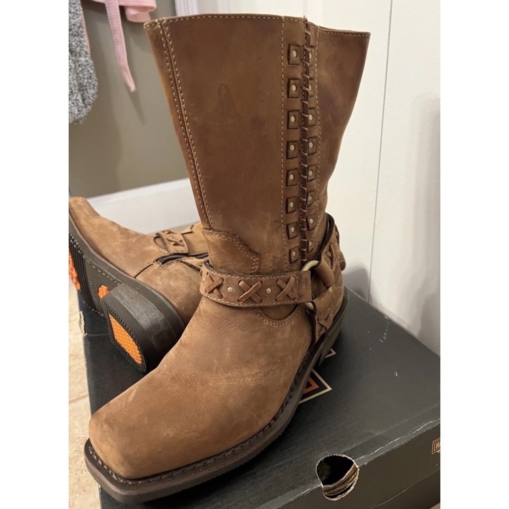 Harley-Davidson W Auburn Harness Brown Leather Stud Zippered Motorcycle Boot 8 - Picture 3 of 16